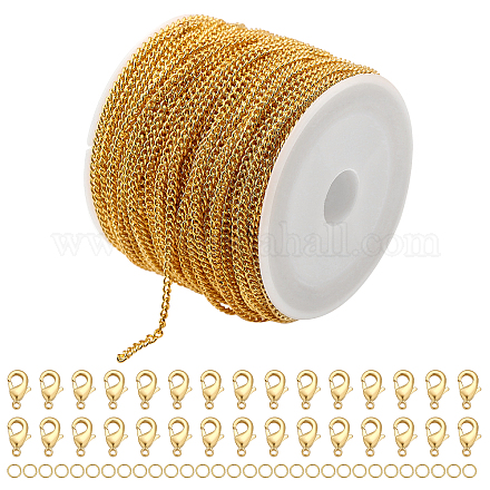 Chgcraft diy チェーン ブレスレット ネックレス メイキング キット  鉄のカーブチェーンと丸カンを含む  合金の留め金  ゴールドカラー  チェーン：20m /セット DIY-CA0006-08-1