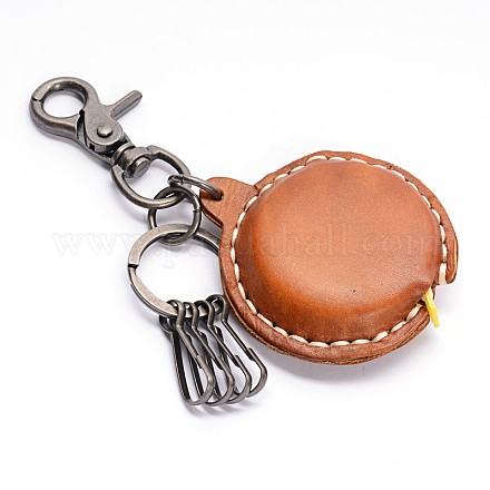Flat Round Iron Leather Keychain AJEW-F006-02B-1