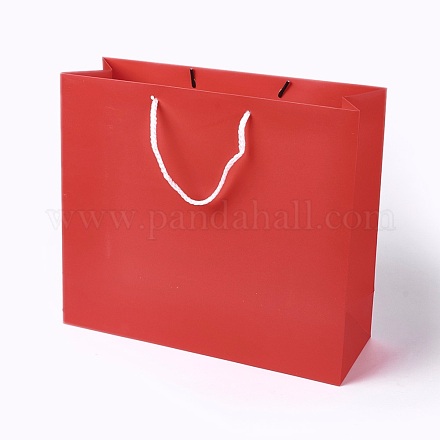 クラフト紙袋  ハンドル付き  ギフトバッグ  ショッピングバッグ  長方形  レッド  28x32x11.5cm AJEW-F005-02-C02-1