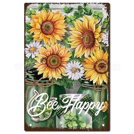 CREATCABIN Sunflower Vintage Sign Metal Tin Sign Bee Happy Poster Sign Wall Decor Retro Painting Plaque Iron Sign Art Mural Hanging for Home Kitchen Farmhouse Room Cafe Decorative Gift 12 x 8 Inch AJEW-WH0157-656-1