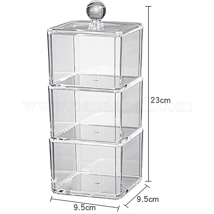 透明なプラスチック製の収納ボックス  綿棒用  綿パッド  ビューティーブレンダー  長方形  透明  9.5x9.5x23cm PW-WG25105-07-1
