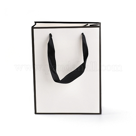 長方形の紙袋  ハンドル付き  ギフトバッグやショッピングバッグ用  ホワイト  20x15x0.6cm CARB-F007-01B-01-1