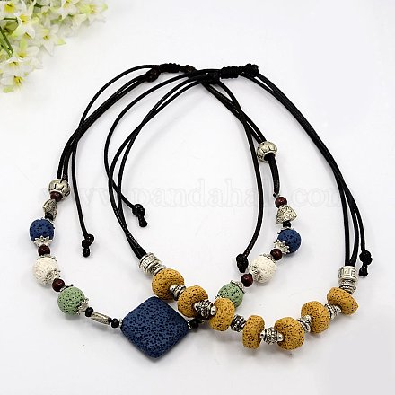 Lava Beads Necklaces NJEW-D180-M-1