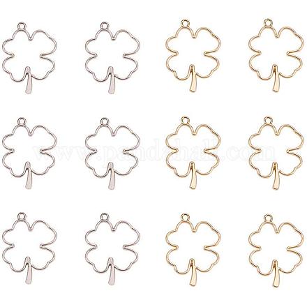OLYCRAFT 16pcs Four-Leaf Clover Open Bezel Charms 2-Color Alloy Frame Pendants Color-Lasting Hollow Resin Frames with Loop for Resin Jewelry Making PALLOY-OC0001-10-1
