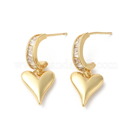 Clear Cubic Zirconia Heart Dangle Stud Earrings EJEW-F316-07G-1