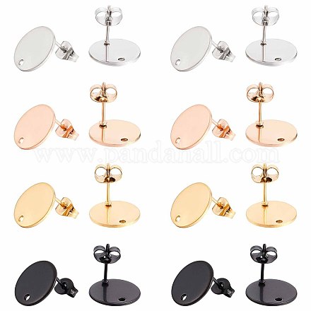SUNNYCLUE 1 Box 32Pcs 4 Colors Flat Round Earring Posts Stainless Steel Earring Post Ear Stud with Loop Blank Metal Earring Studs Ear Nuts for Earrings Jewelry Making DIY Women Adults Crafts Suppies STAS-SC0004-33-1