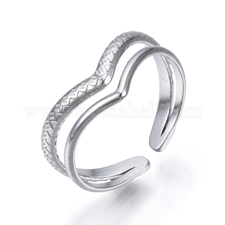304 anello polsino aperto a cuore in acciaio inossidabile RJEW-N040-46-1