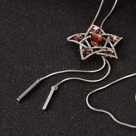 Star Long Adjustable Alloy Rhinestone Lariat Necklaces NJEW-F193-K01-P-1