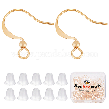 Beebeecraft 120Pcs/Box 18K Gold Plated Earring Hooks Ear Wires Fish Hooks with Ball and 120Pcs Rubber Earring Backs Stopper for DIY Earring Making KK-BBC0002-47-1