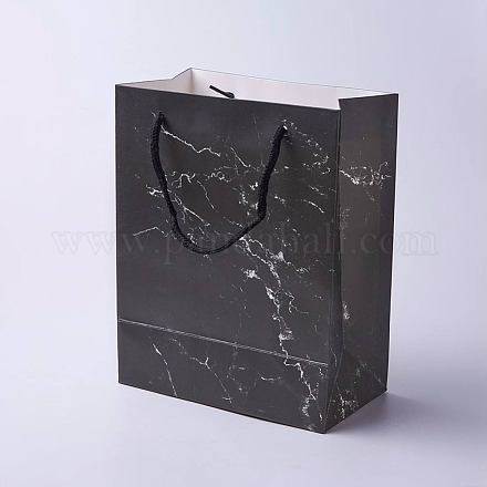 クラフト紙袋  ハンドル付き  ギフトバッグ  ショッピングバッグ  長方形  大理石のテクスチャ模様  ブラック  23x18x10cm CARB-E002-M-H04-1