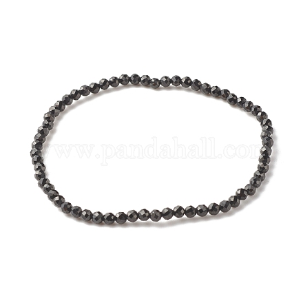 Bracelet extensible en perles de spinelle noir naturel pour femme BJEW-JB07420-02-1