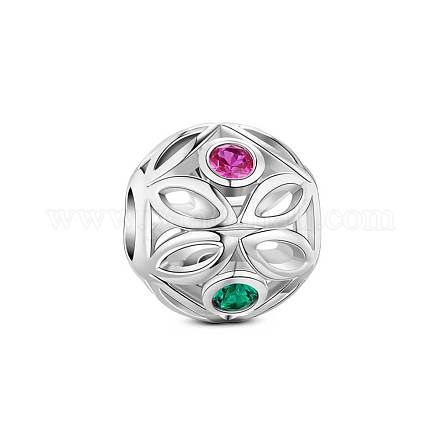 TINYSAND Rondelle Rhodium Plated 925 Sterling Silver Lucky Clover Charm European Beads TS-C-004-1