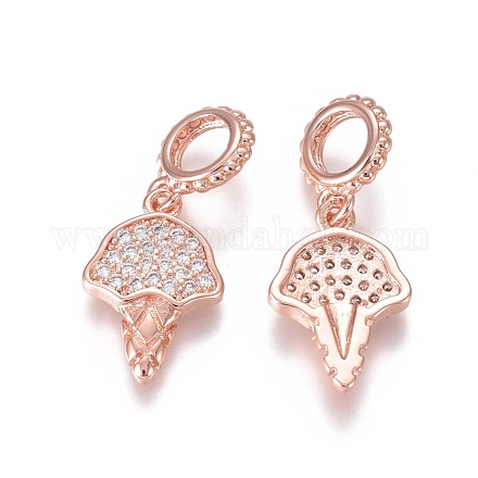 Brass Micro Pave Clear Cubic Zirconia European Dangle Charms ZIRC-I036-28RG-1