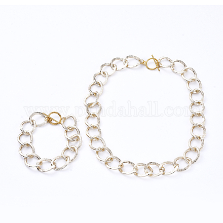 Pulseras y collares de cadena con textura de aluminio conjuntos de joyas SJEW-JS01094-02-1