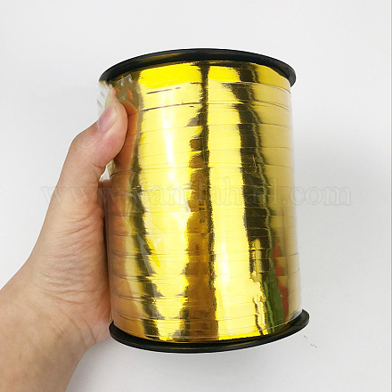 片面レーザーバルーンリボン  カーリングリボン  パーティーデコレーション用  ゴールド  3/16インチ（5mm）  約500ヤード/ロール（457.2メートル/ロール） SRIB-WH0003-F01-1