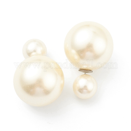 Orecchini a perno a doppia sfera con finta perla acrilica EJEW-XCP0001-06-1