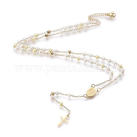 304 collane di perline rosario in acciaio inox NJEW-F240-09G-1