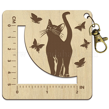 木製角枠かぎ針定規  編み針ゲージ  猫の形  7.6x7.6x0.5cm  穴：5mm DIY-WH0536-001-1