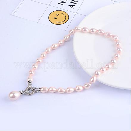 Shell Pearl Pendant Necklaces NJEW-Q300-02-1