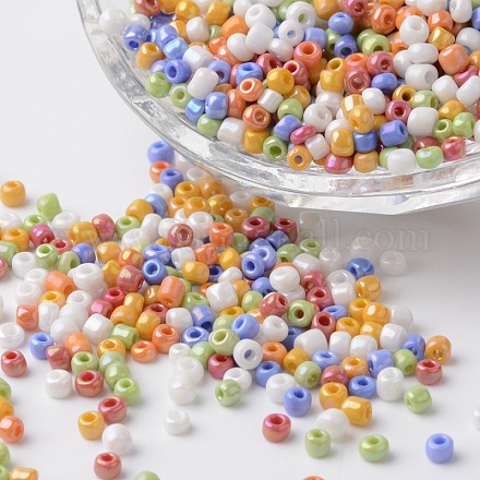 8/0 Opaque Colors Rainbow Plated Round Glass Seed Beads SEED-K003-3mm-M02-1