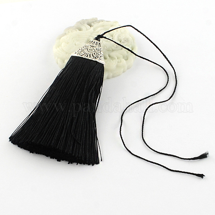Polyester Tassel Pendant Decorations with Antique Silver CCB Plastic Findings AJEW-R054-01-1