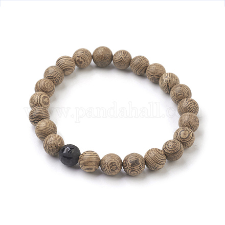 Bracelets extensibles en bois de santal teinté naturel BJEW-JB03842-02-1