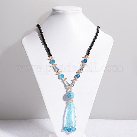 Perles de verre avec des colliers de perles d'agate X-NJEW-E040-01-1