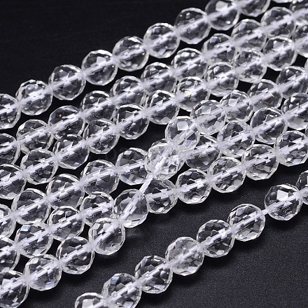 Faceted(64 Facets) Round Grade A Natural Quartz Crystal Beads Strands G-H1649-12mm-01N-A-1