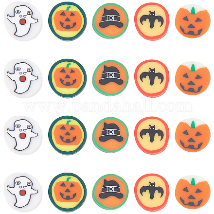 SUNNYCLUE 1 Box 200Pcs 5 Styles Halloween Cabochons Resin Ornaments Ghost Pumpkin Bat Cap Flat Back Scrapbook Embellishment Charms for DIY Brooch Earring Decoration Mobile Phone Case Accessories CLAY-SC0001-20-1