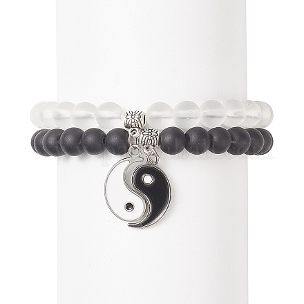 2pcs 2 bracelets extensibles en perles rondes en verre de couleur BJEW-JB09092-02-1