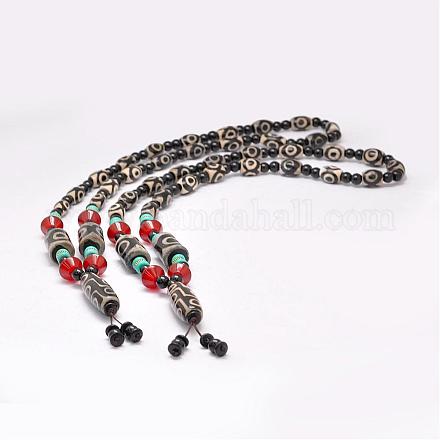 Colliers avec perles en agate tibétaine naturelle à bijoux bouddhistes NJEW-F131-14-1