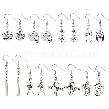 ANATTASOUL 8 Pairs 8 Style Softball Sport Theme Alloy Dangle Earrings EJEW-AN0003-21-1