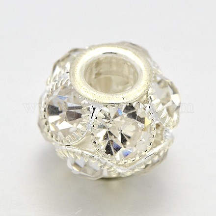 Silver Color Plated Brass Grade A Rhinestone Rondelle Beads X-RB-J324-10mm-01S-1
