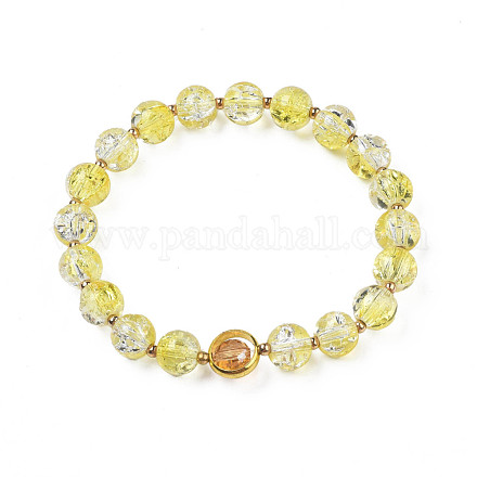 Round Glass Beaded Stretch Bracelet with Gold Plated Brass Ring for Women BJEW-N018-02G-1