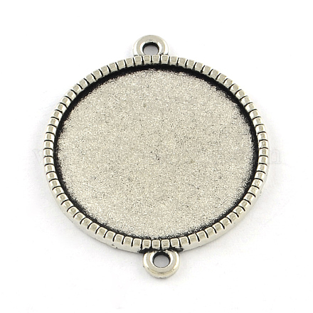 Tibetan Style Alloy Flat Round Cabochon Connector Settings TIBE-Q038-001B-AS-RS-1
