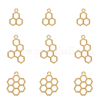 合金空枠ペンダント  UVレジンDIY用  エポキシ樹脂  プレスジュエリー  原子  ゴールドカラー  20~32x15~20x2mm  穴：2mm  90個/セット PALLOY-WH0065-60-1