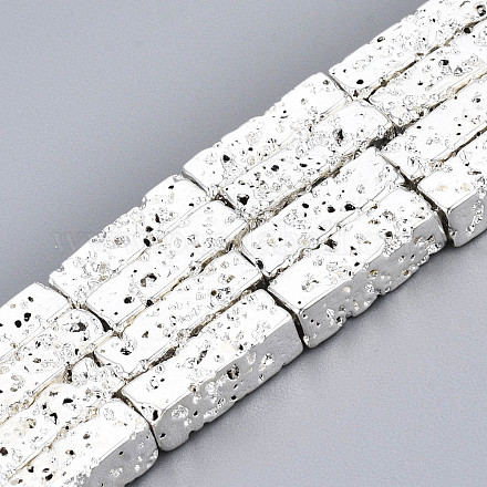 Brins de perles de pierre de lave naturelle galvanisées X-G-T114-63S-1