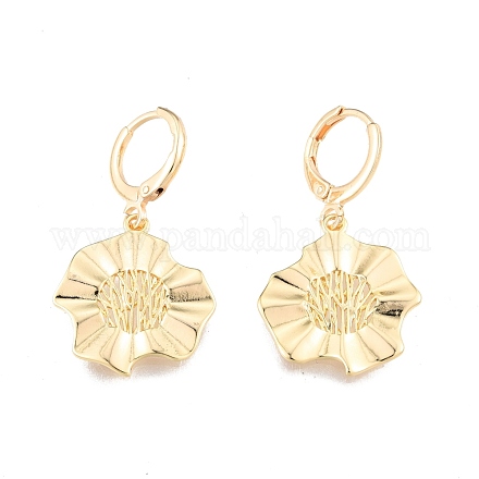 Brass Flower Dangle Leverback Earrings for Women EJEW-N012-94-1