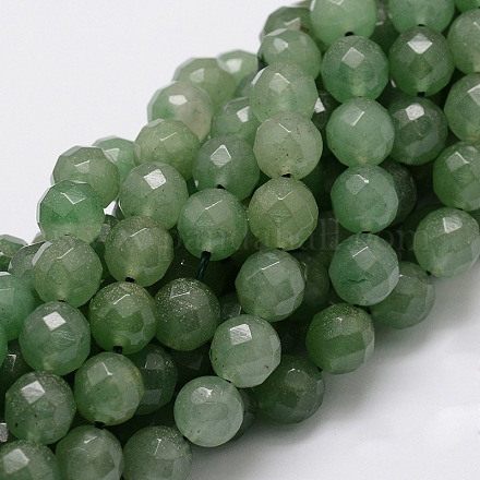 Faceted Round Natural Green Aventurine Bead Strands G-L437-33-8mm-1