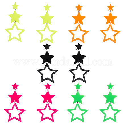 Anattasoul 5 пара 5 цвета акриловые серьги-гвоздики с подвесками и полыми звездами для женщин EJEW-AN0004-10-1
