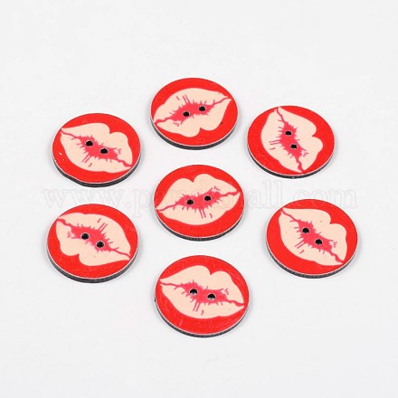 2 trou rond et plat avec des boutons acryliques lèvres de motif BUTT-F055-01D-1