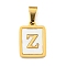 PVD Vacuum Plating 304 Stainless Steel Pave Natural White Shell Pendants, Rectangle with Letter Charms, Golden, Letter Z, 17.5x12x1.5mm, Hole: 6x3mm