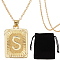 1Pc Brass Pendants, 1Pc Brass Cable Chain Necklaces, 1Pc Rectangle Velvet Pouches, Letter S, 23~445x15.5~70x2mm
