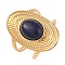 Oval Natural Lapis Lazuli Finger Rings, Ion Plating(IP) 304 Stainless Steel Cuff Rings for Women, Soldered, Real 14K Gold Plated, 24mm, Gemstone: 11.5x9.5mm, Adjustable