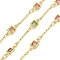 Brass Chain, with Micro Pave Cubic Zirconia and Glass Links, Square, Real 18K Gold Plated, 12.5x1mm