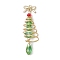 Christmas Theme Copper Wired Glass Pendants, with Brass Bowknot, Christmas Tree, Lime Green, 50x15mm, Hole: 1.2mm