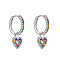 Heart Brass Micro Pave Colorful Cubic Zirconia Hoop Earrings, Platinum, 9mm