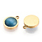 304 Stainless Steel Pendants, Manual Polishing, with Cat Eye, Flat Round Charm, Real 14K Gold Plated, 12x10x4mm, Hole: 1.6mm