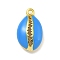 Rack Plating Brass Enamel Pendants, Long-Lasting Plated, Lead Free & Cadmium Free, Real 18K Gold Plated, Shell Shape, Dodger Blue, 15.5x9x4.5mm, Hole: 1.2mm