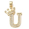 Rack Plating Brass Micro Pave Cubic Zirconia Pendants, Long-Lasting Plated, Lead Free & Cadmium Free, Real 18K Gold Plated, Letter U, 22~24x12~22x2mm, Hole: 3x4mm